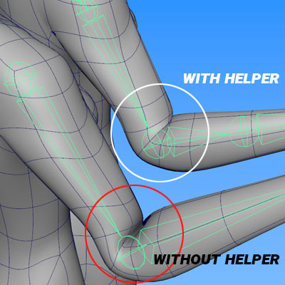 how to rig in maya: elbow helper bone rigging and skinning comparison image